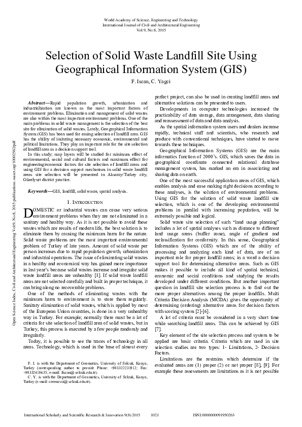 (PDF) Selection of Solid Waste Landfill Site Using Geographical ...