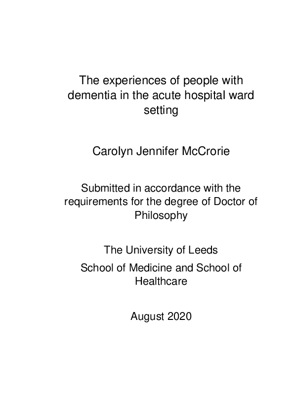 (PDF) The experiences of people with dementia in the acute hospital ...