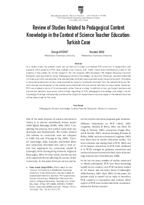 (PDF) Review of Studies Related to Pedagogical Content Knowledge in the ...