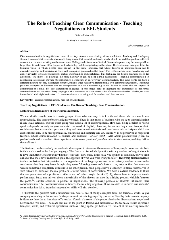 (PDF) The Role of Teaching Clear Communication -Teaching Negotiations ...