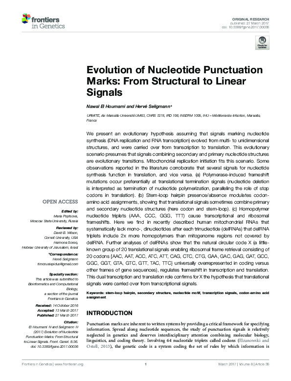 (PDF) Evolution of Nucleotide Punctuation Marks: From Structural to ...