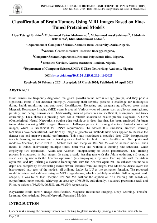 (PDF) Classification of Brain Tumors Using MRI Images Based on Fine ...