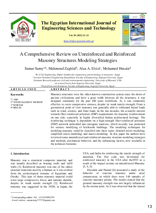 (PDF) A Comprehensive Review on Unreinforced and Reinforced Masonry ...