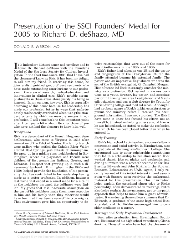 (PDF) Presentation of the SSCI Founders??? Medal for 2005 to Richard D ...