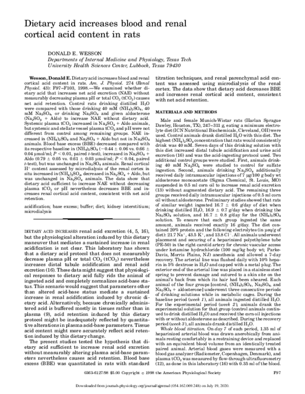 (PDF) Dietary acid increases blood and renal cortical acid content in rats