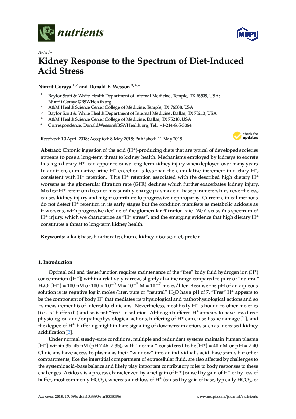 (PDF) Kidney Response to the Spectrum of Diet-Induced Acid Stress