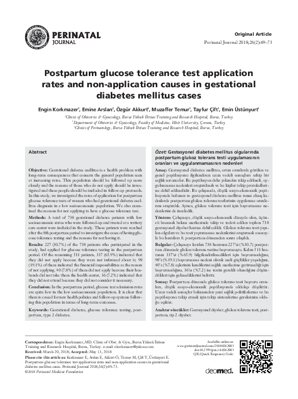 (PDF) Postpartum glucose tolerance test application rates and non ...