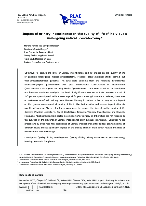 (PDF) Impact of urinary incontinence on quality of life among residents ...