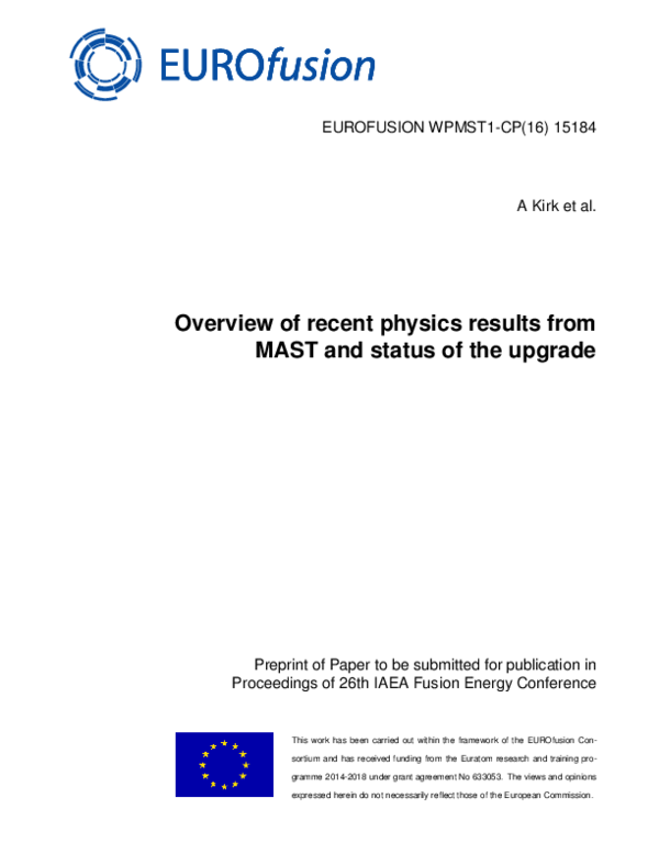 (PDF) Overview of recent physics results from MAST