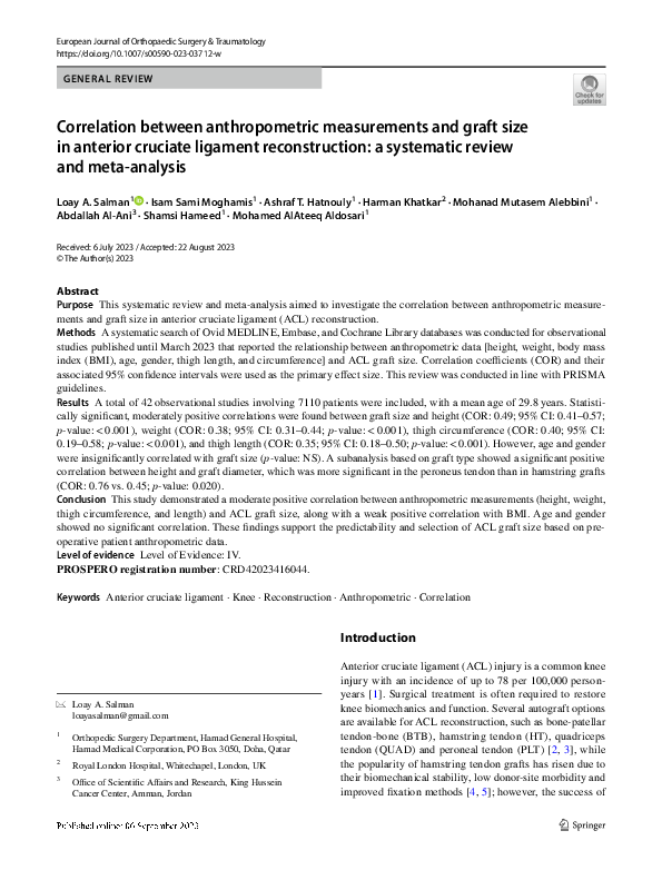 (PDF) Correlation between anthropometric measurements and graft size in ...