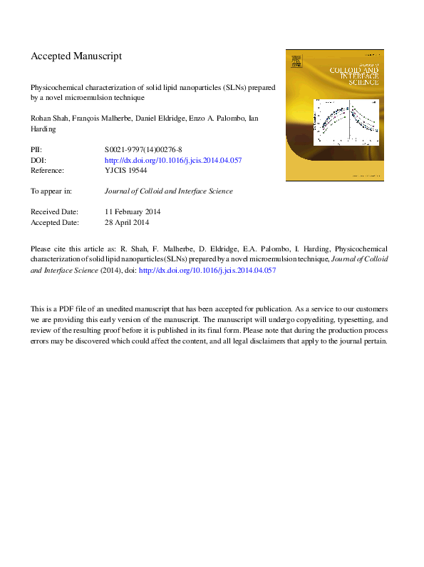 (PDF) Physicochemical characterization of solid lipid nanoparticles ...