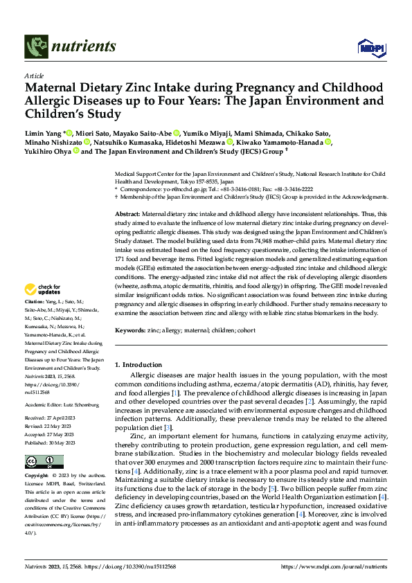 (PDF) Maternal Dietary Zinc Intake during Pregnancy and Childhood ...
