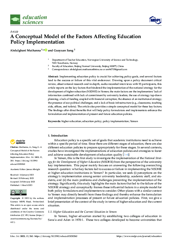 (PDF) A Conceptual Model of the Factors Affecting Education Policy ...