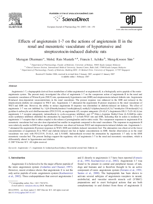 (PDF) Effects of angiotensin 1-7 on the actions of angiotensin II in ...