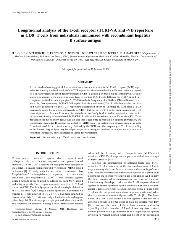 (PDF) Longitudinal analysis of the T-cell receptor (TCR)-VA and -VB ...