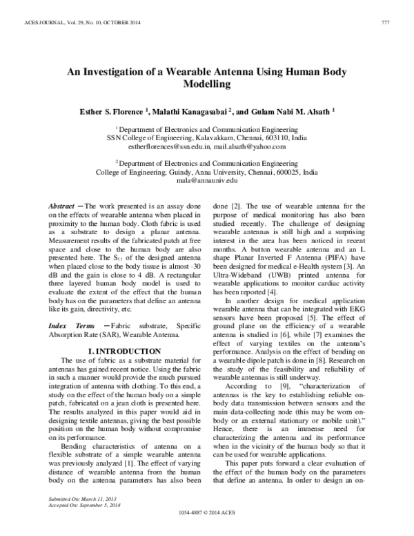 (PDF) An Investigation of a Wearable Antenna Using Human Body Modelling