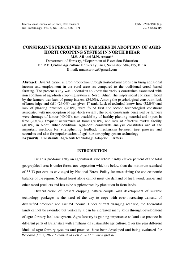 (PDF) Constraints Perceived by Farmers in Adoption of Agri-Horti ...