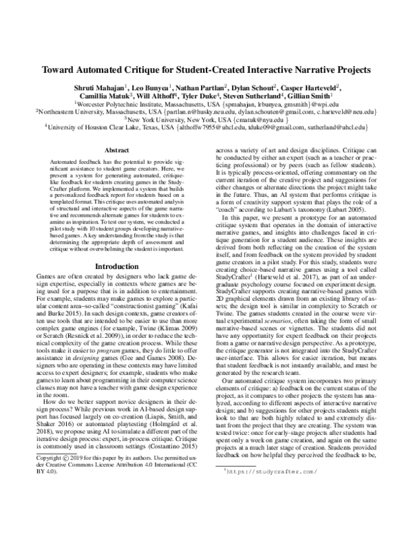 (PDF) Toward Automated Critique for Student-Created Interactive ...