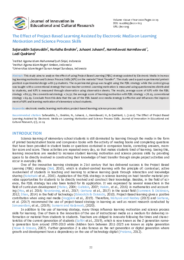(PDF) The Effect of Project-Based Learning Assisted by Electronic Media ...