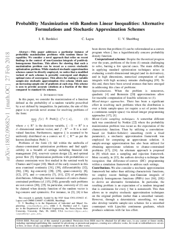 (PDF) Probability Maximization with Random Linear Inequalities ...