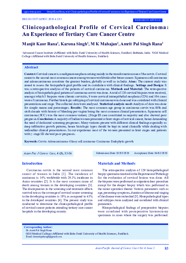 (PDF) Clinicopathological Profile of Cervical Carcinoma: An Experience ...