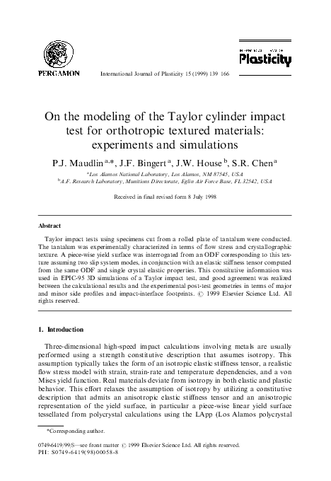 (PDF) On the modeling of the Taylor cylinder impact test for ...