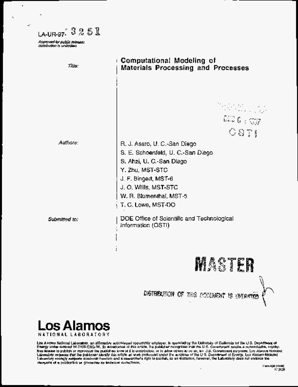 (PDF) Computational modeling of materials processing and processes