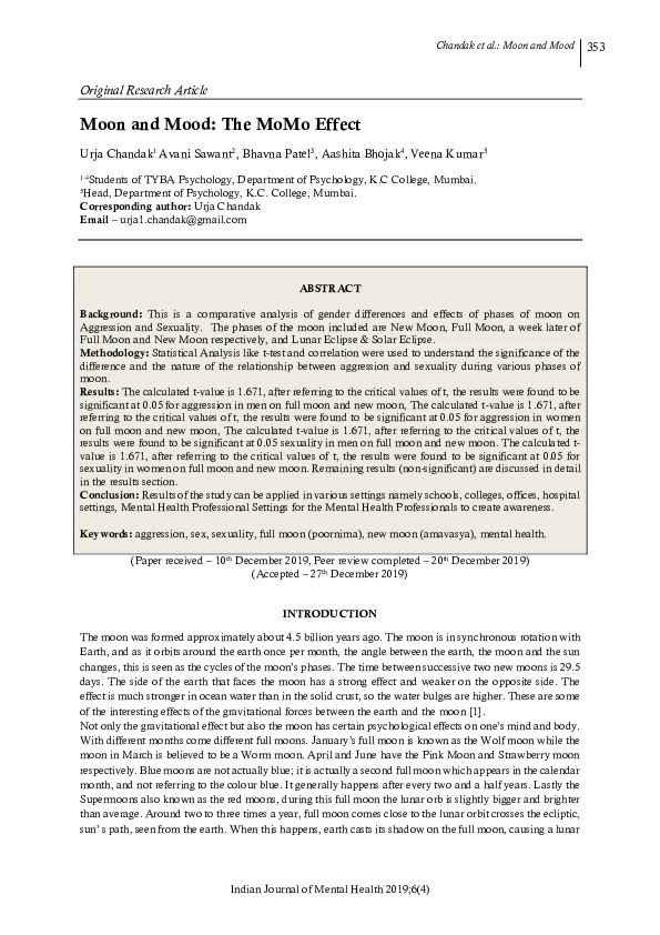 (PDF) Moon and Mood: The MoMo Effect | AASHITA BHOJAK - Academia.edu