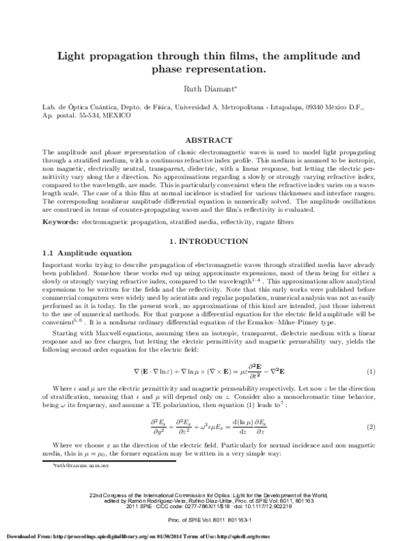 (PDF) Light propagation through thin films: the amplitude and phase ...