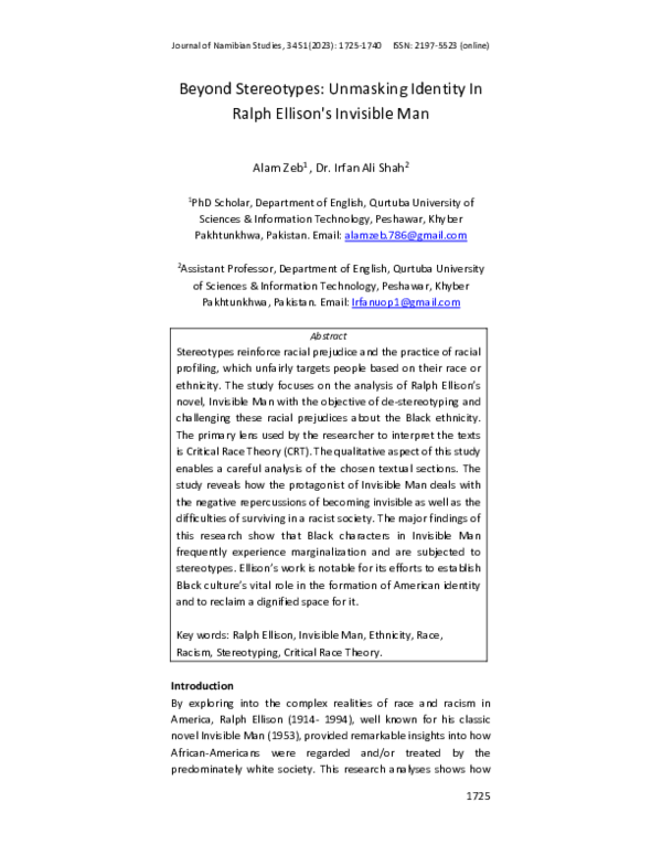 (PDF) Beyond Stereotypes: Unmasking Identity In Ralph Ellison's ...