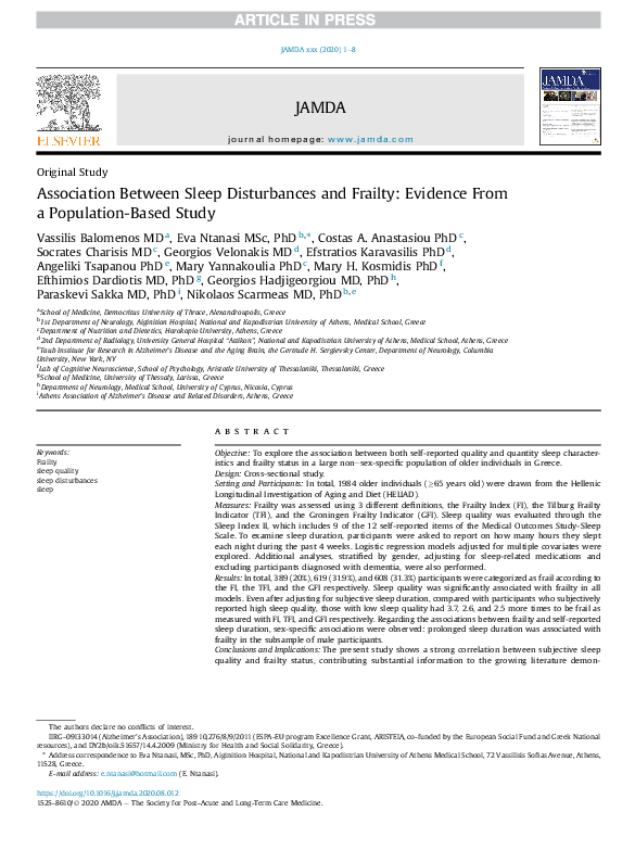 (PDF) Association Between Sleep Disturbances and Frailty: Evidence From ...