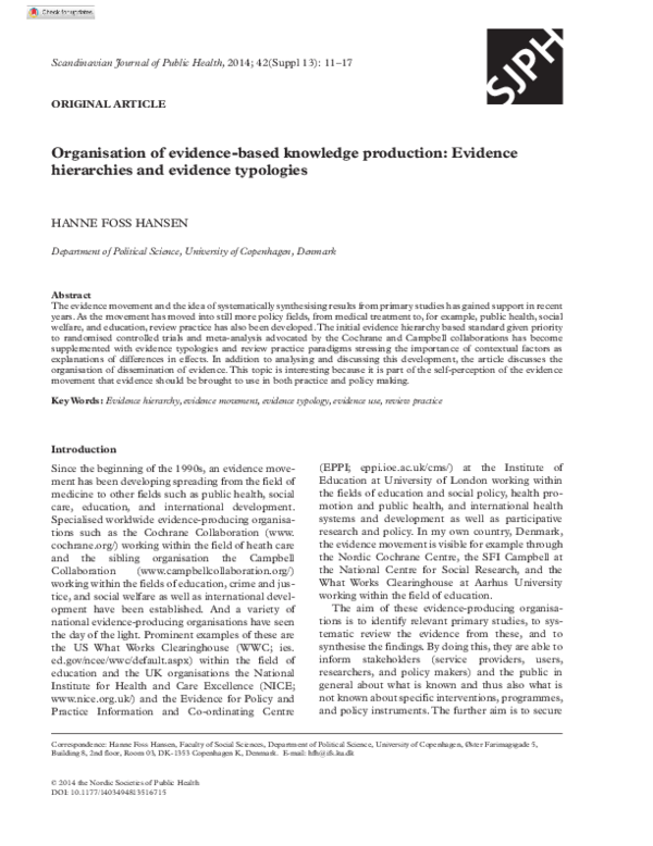 (PDF) Organisation of evidence-based knowledge production: Evidence ...