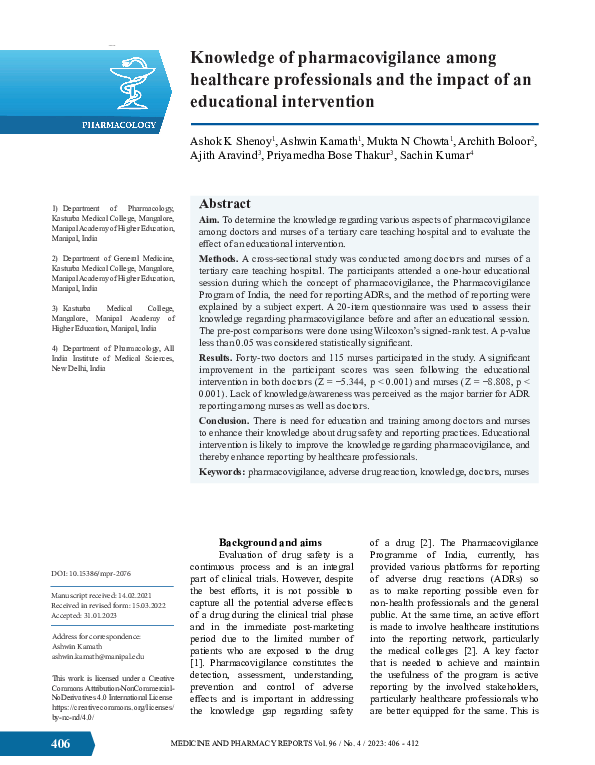 (PDF) Knowledge of pharmacovigilance among healthcare professionals and ...