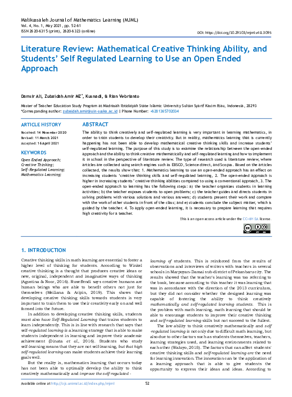 (PDF) Literature Review: Mathematical Creative Thinking Ability, and ...