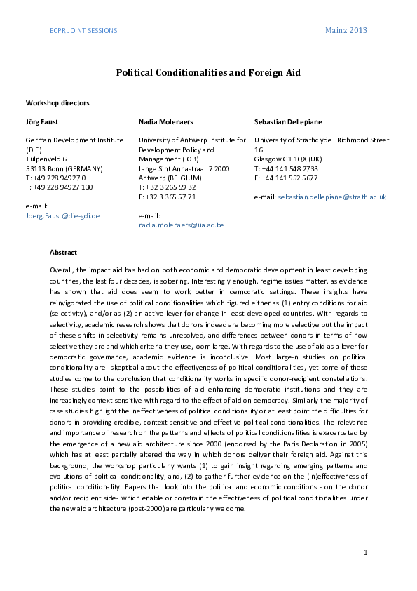 (PDF) Political Conditionalities and Foreign Aid