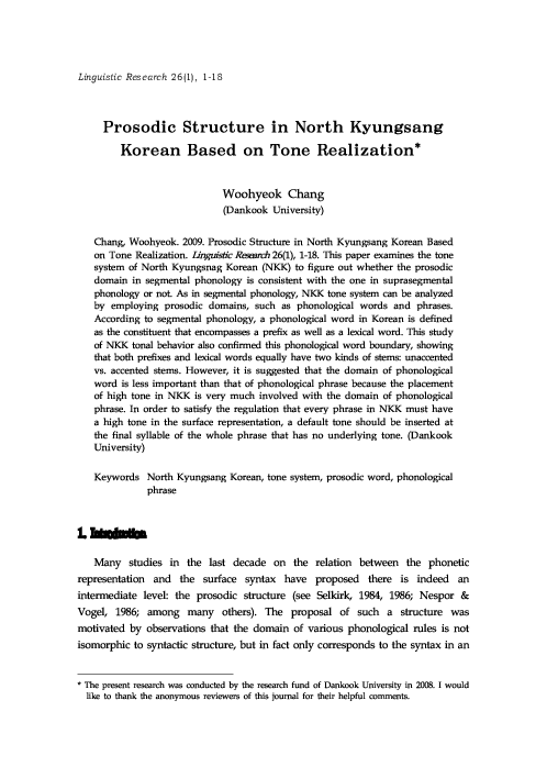 (PDF) Prosodic Structure in North Kyungsang Korean Based on Tone ...