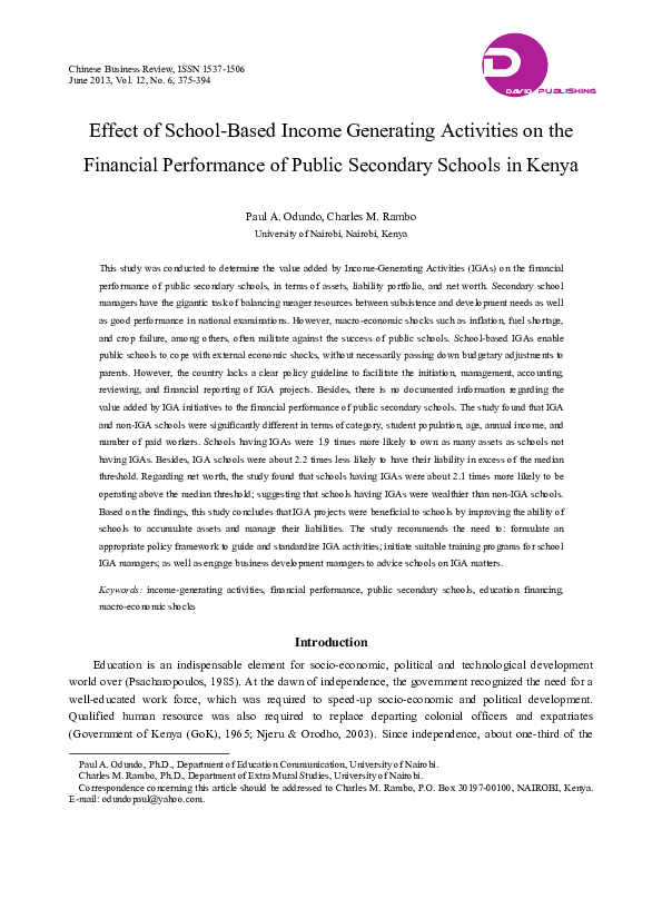 (PDF) Effect of School-Based Income Generating Activities on the ...