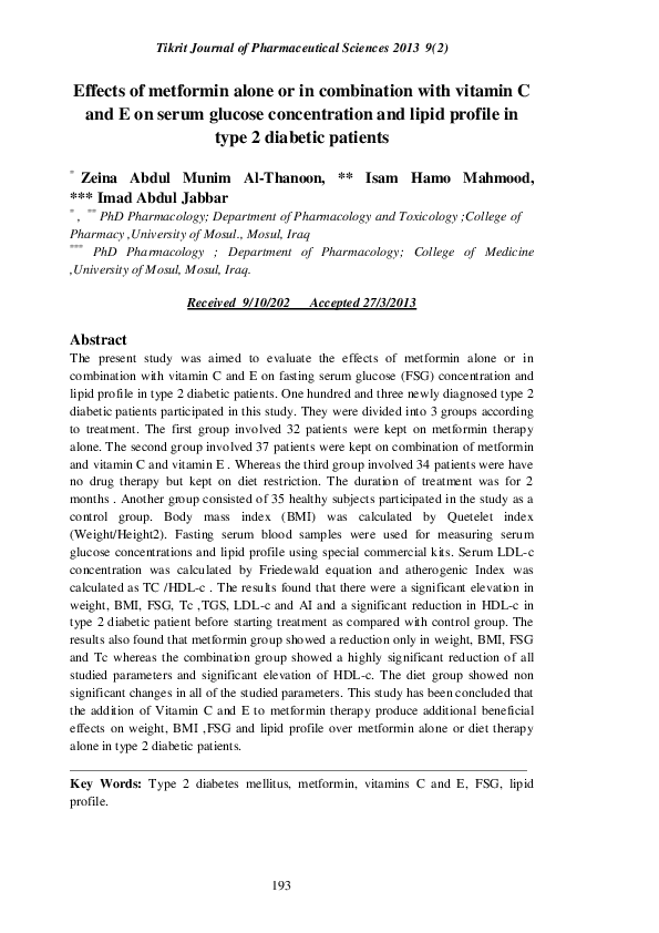 (PDF) Effects of metformin alone or in combination with vitamin C and E ...