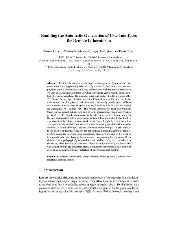 (PDF) Enabling the Automatic Generation of User Interfaces for Remote ...
