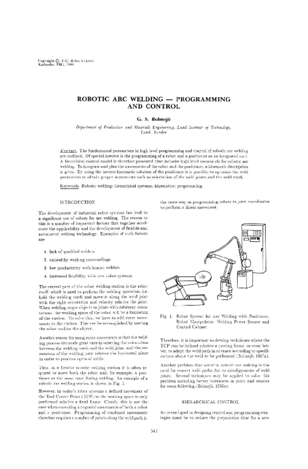 (PDF) Robotic Arc Welding — Programming and Control