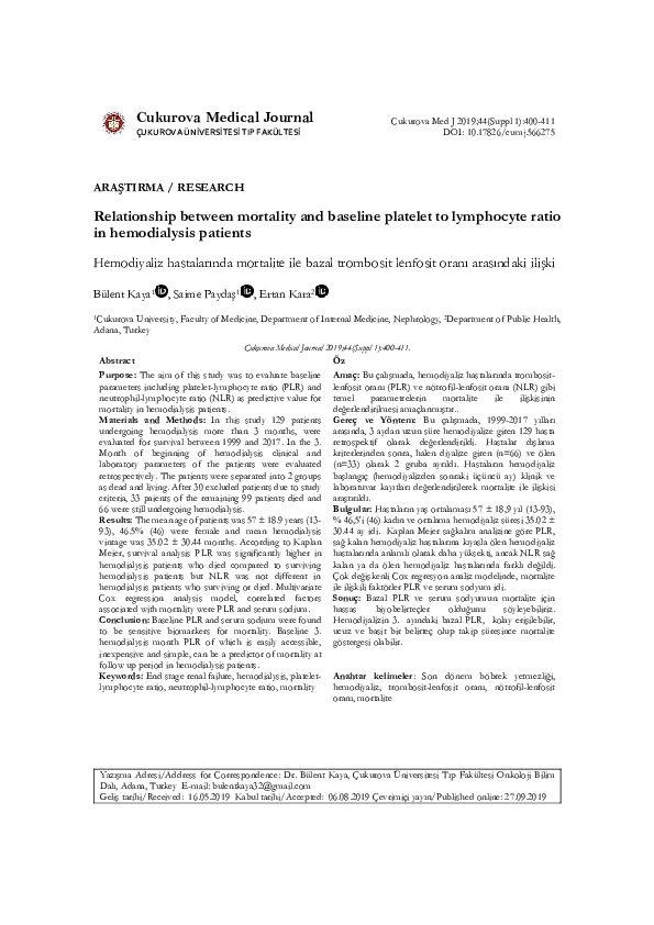 (PDF) Relationship between mortality and baseline platelet to ...