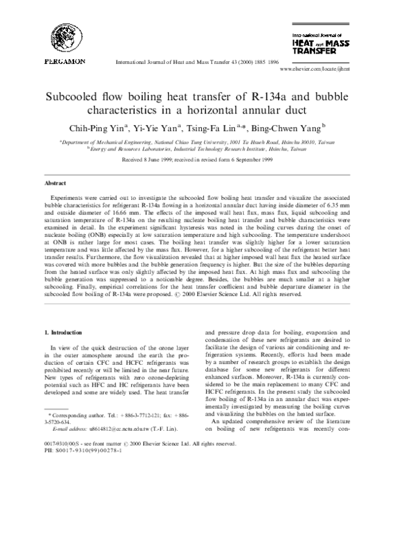 (PDF) Subcooled flow boiling heat transfer of R-134a and bubble ...