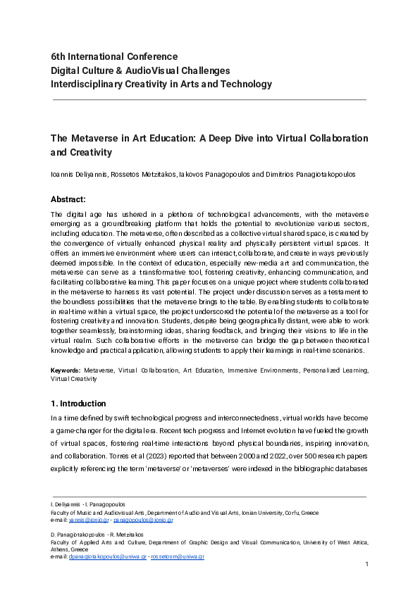 (PDF) The Metaverse in Art Education: A Deep Dive into Virtual ...