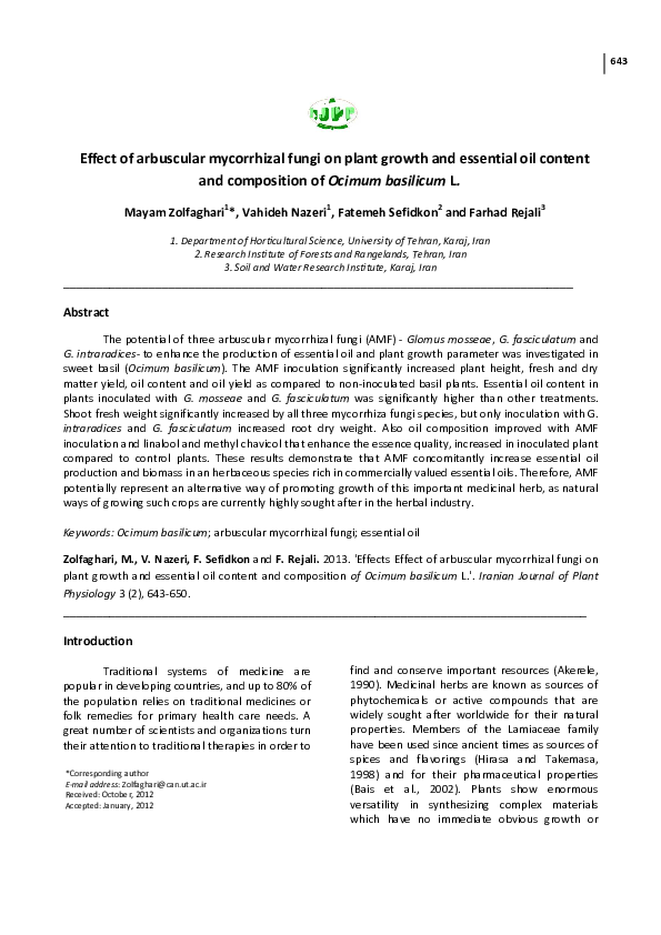 (PDF) Effect of Arbuscular Mycorrhizal Fungi on Plant Growth and ...