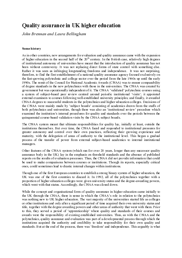 (PDF) Quality assurance in UK higher education