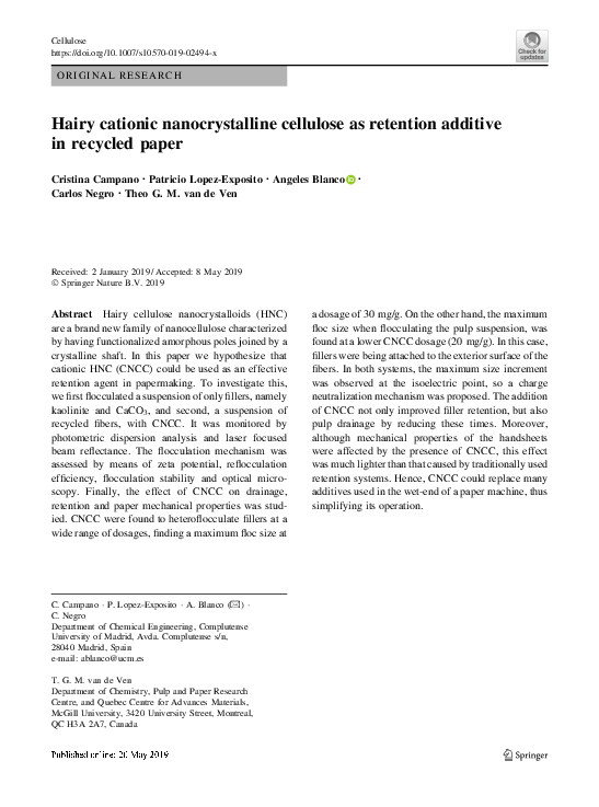 (PDF) Hairy cationic nanocrystalline cellulose as retention additive in ...
