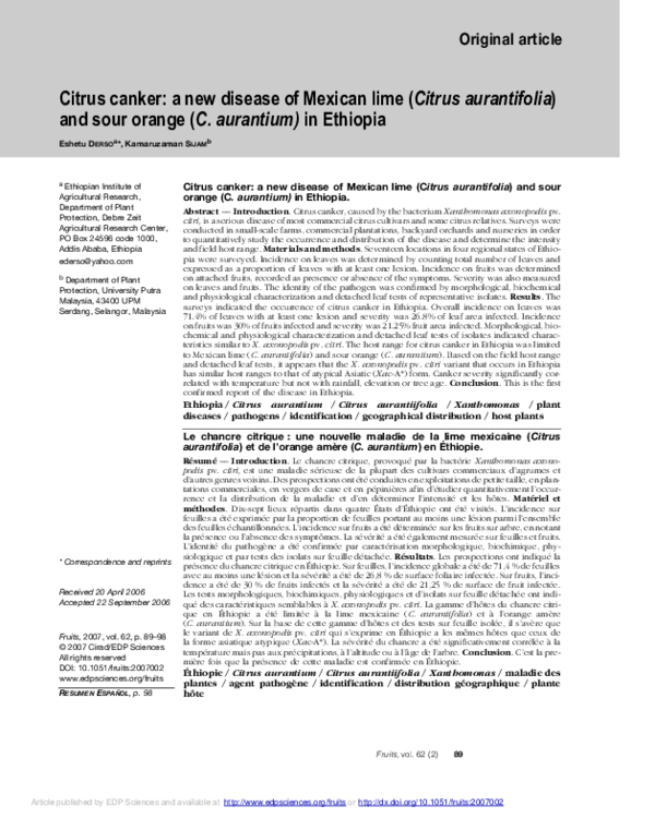 (PDF) Citrus canker: a new disease of Mexican lime (Citrus aurantifolia ...