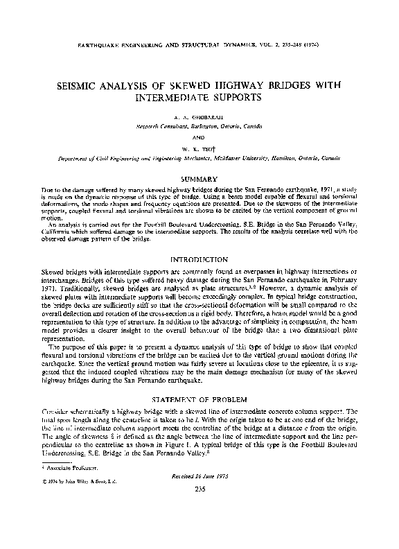 (PDF) Seismic analysis of skewed highway bridges with intermediate supports