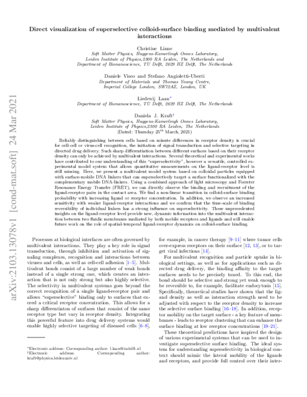 (PDF) Direct visualization of superselective colloid-surface binding ...