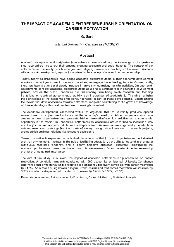 (PDF) THE IMPACT OF ACADEMIC ENTREPRENEURSHIP ORIENTATION ON CAREER ...
